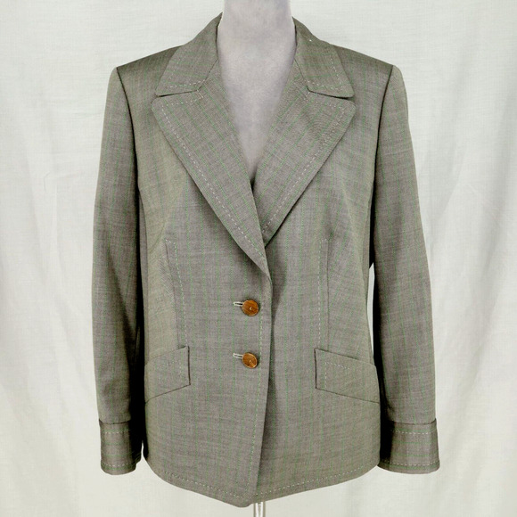 Escada Jackets & Blazers - Escada Jacket Womens 14 US 46 EU Gray Green Wool Silk Blazer Cuffs Career